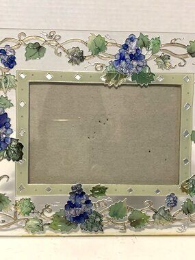 Handpainted Embossed Glass 4x6 Photo Frame Purple Grapes